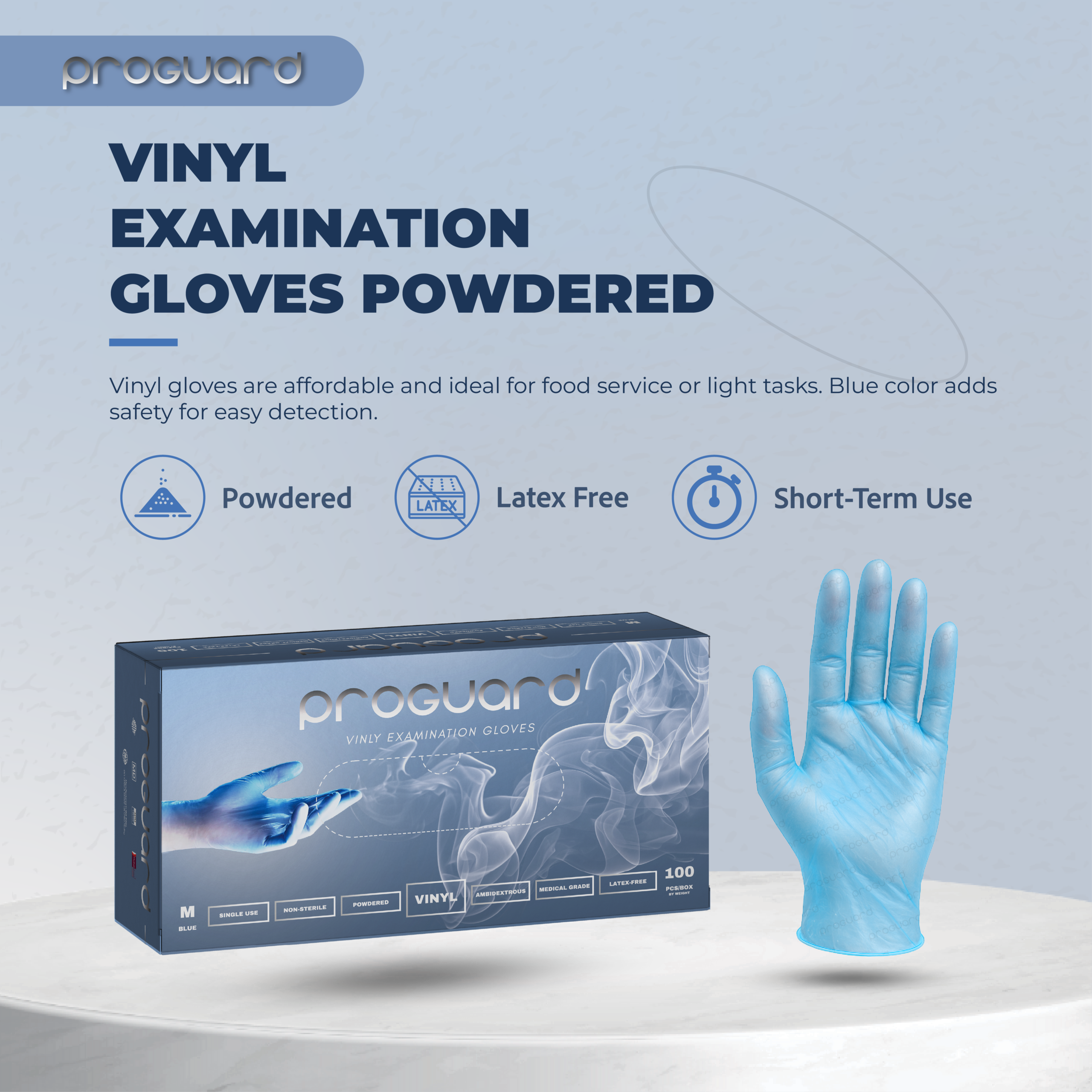 Proguard Vinyl Gloves (Blue - Powdered)