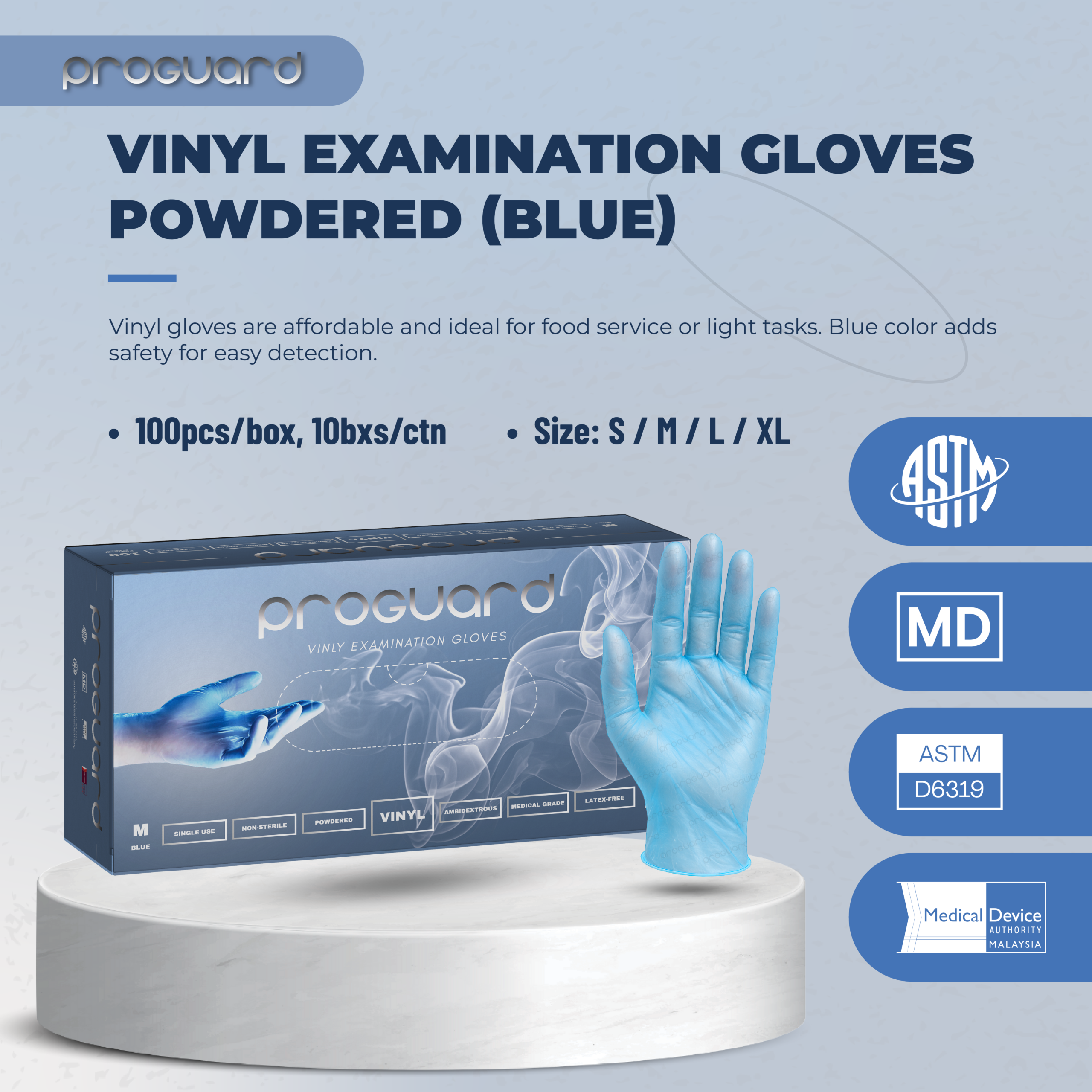 Proguard Vinyl Gloves (Blue - Powdered) - Image 2
